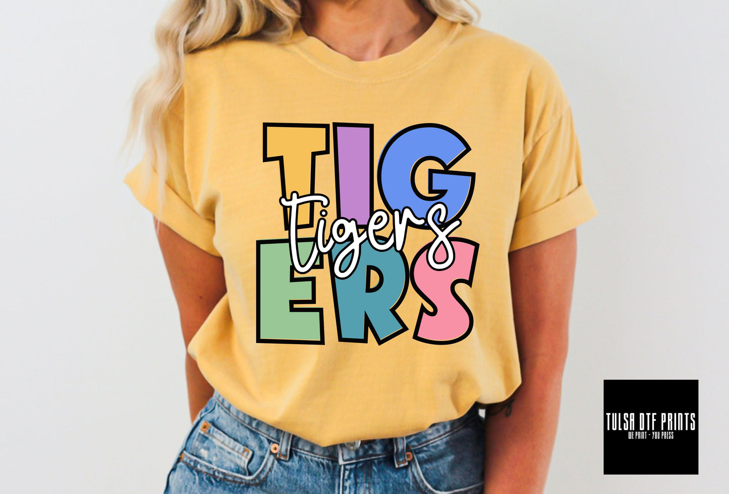 DTF TIGERS ORANGE BUBBLE OUTLINE TRANSFER