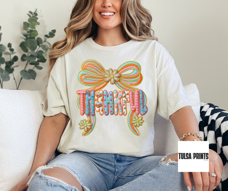 DTF THANKFUL FUNKY BOW FAUX YARN TRANSFER
