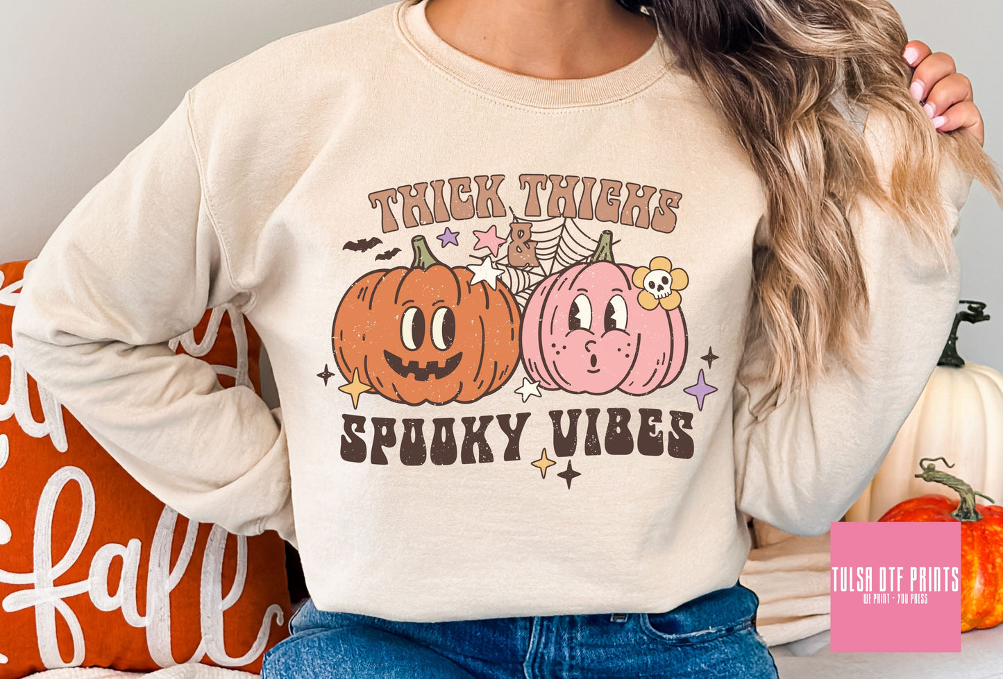 DTF THICK THIGHS AND SPOOKY VIBES RETRO TRANSFER