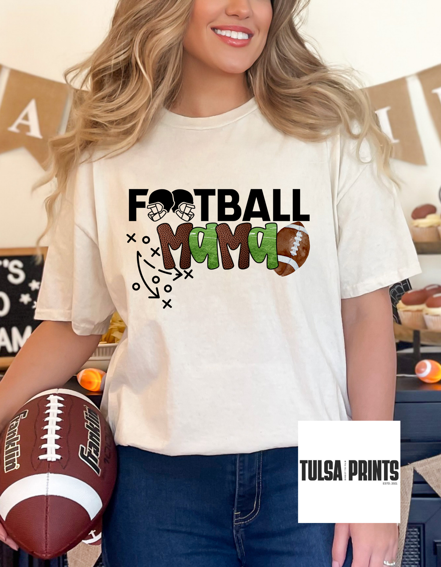 DTF FOOTBALL MAMA GREEN LEO PATTERN TRANSFER