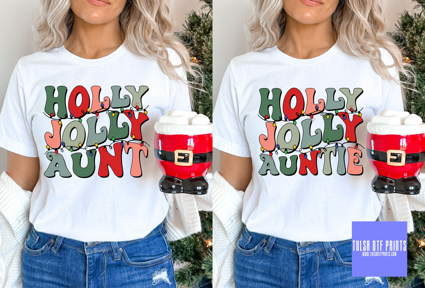 DTF HOLLY JOLLY AUNT/AUNTIE GROOVY LETTERS TRANSFER