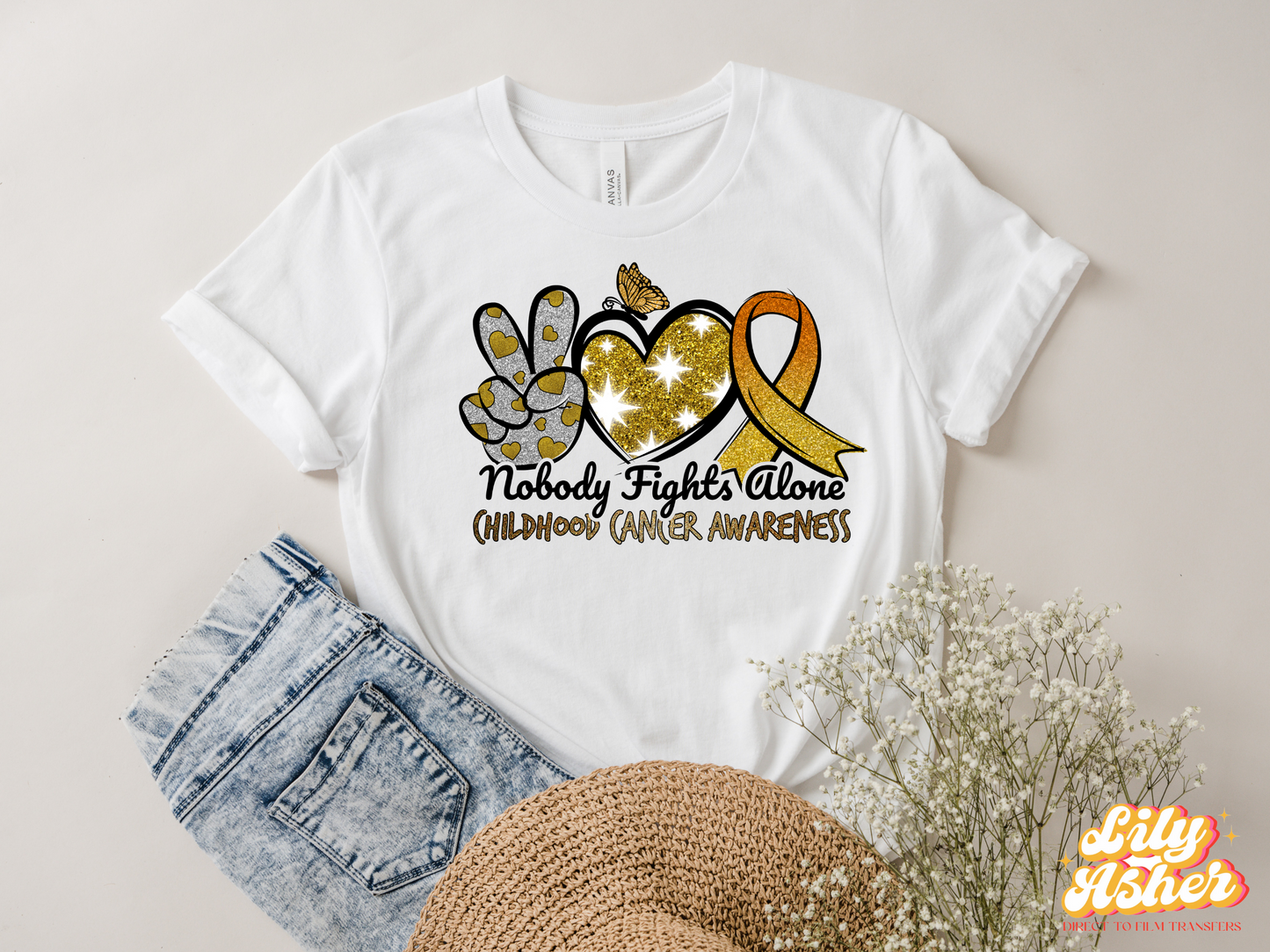 DTF NOBODY FIGHTS ALONE CHILDHOOD CANCER AWARENESS TRANSFER