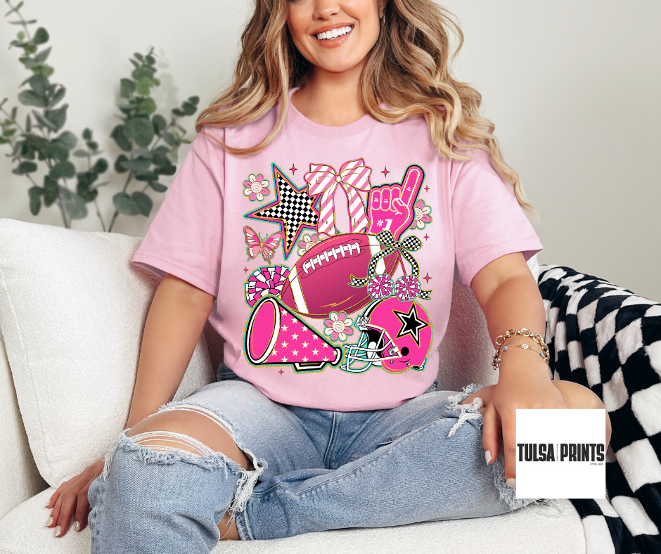 DTF FOOTBALL RETRO COLLAGE HOT PINK TRANSFER