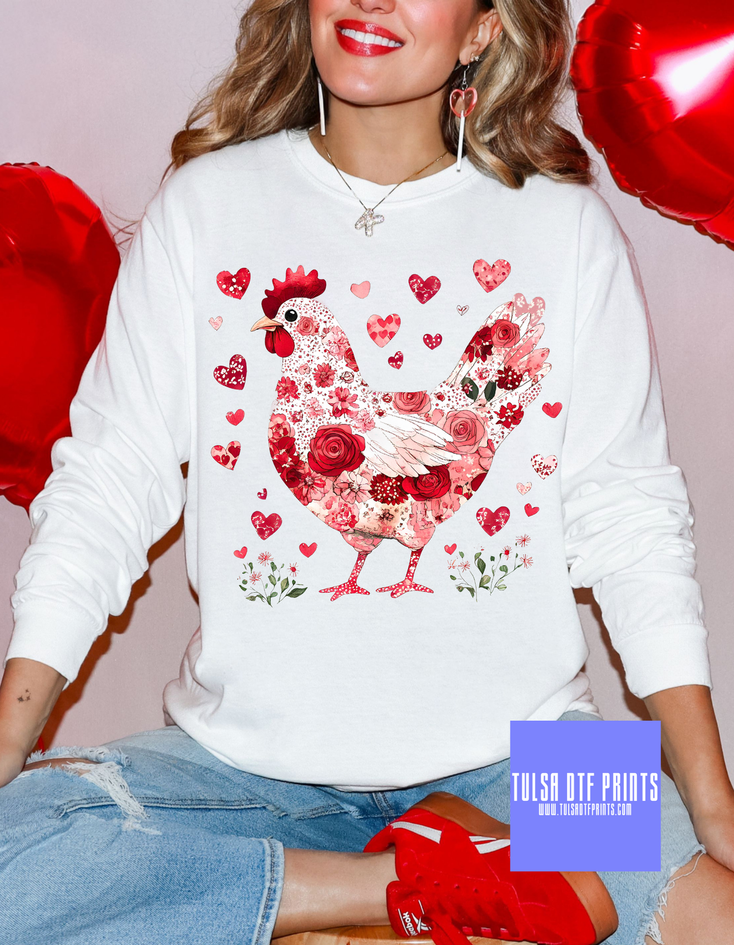 DTF FLORAL CHICKEN TRANSFER