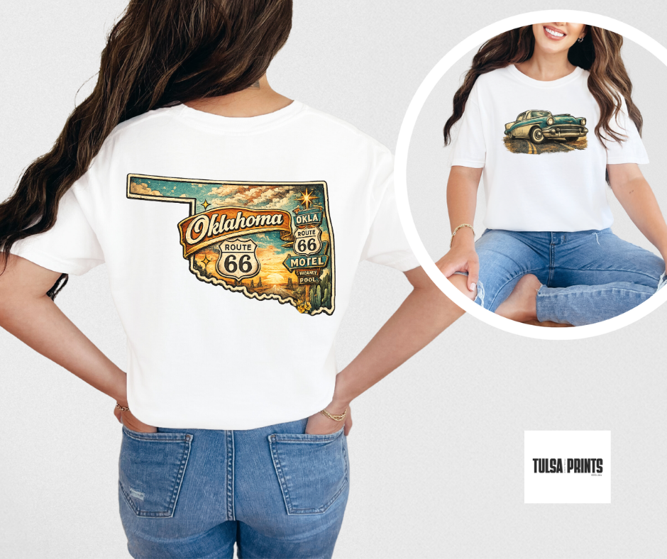 DTF VINTAGE OKLAHOMA ROUTE 66 AND POCKET TRANSFER