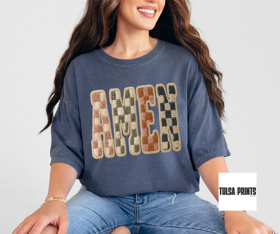 DTF AMEN FAUX CHECKERED YARN TRANSFER