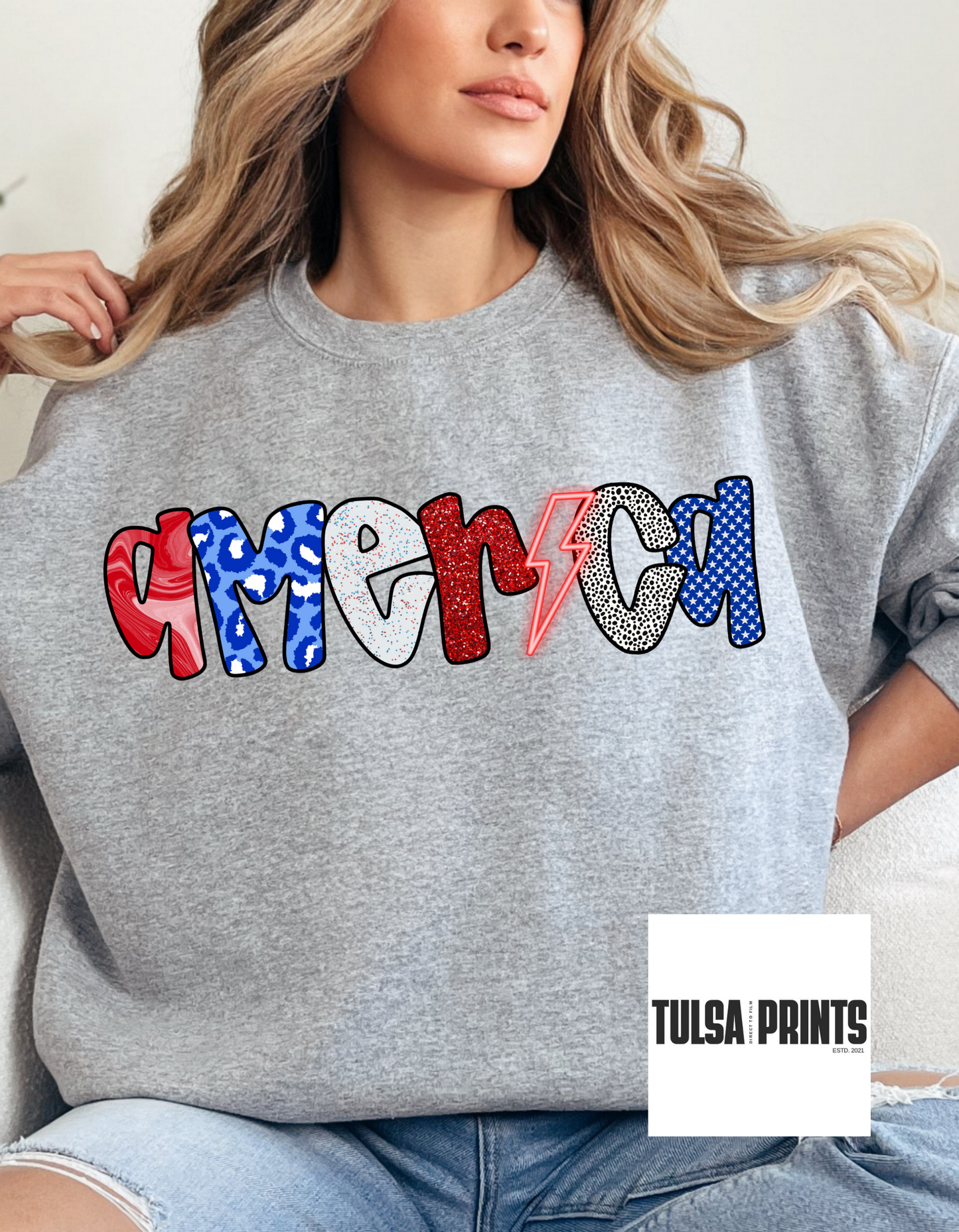 DTF AMERICA BOLT RED BLUE TRANSFER