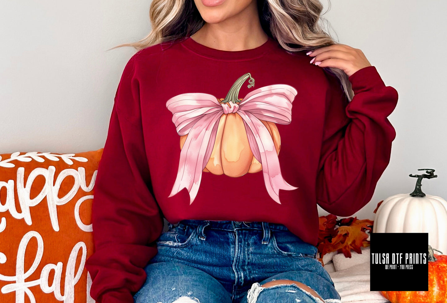 DTF PUMPKIN W/ PINK BOW COQUETTE TRANSFER