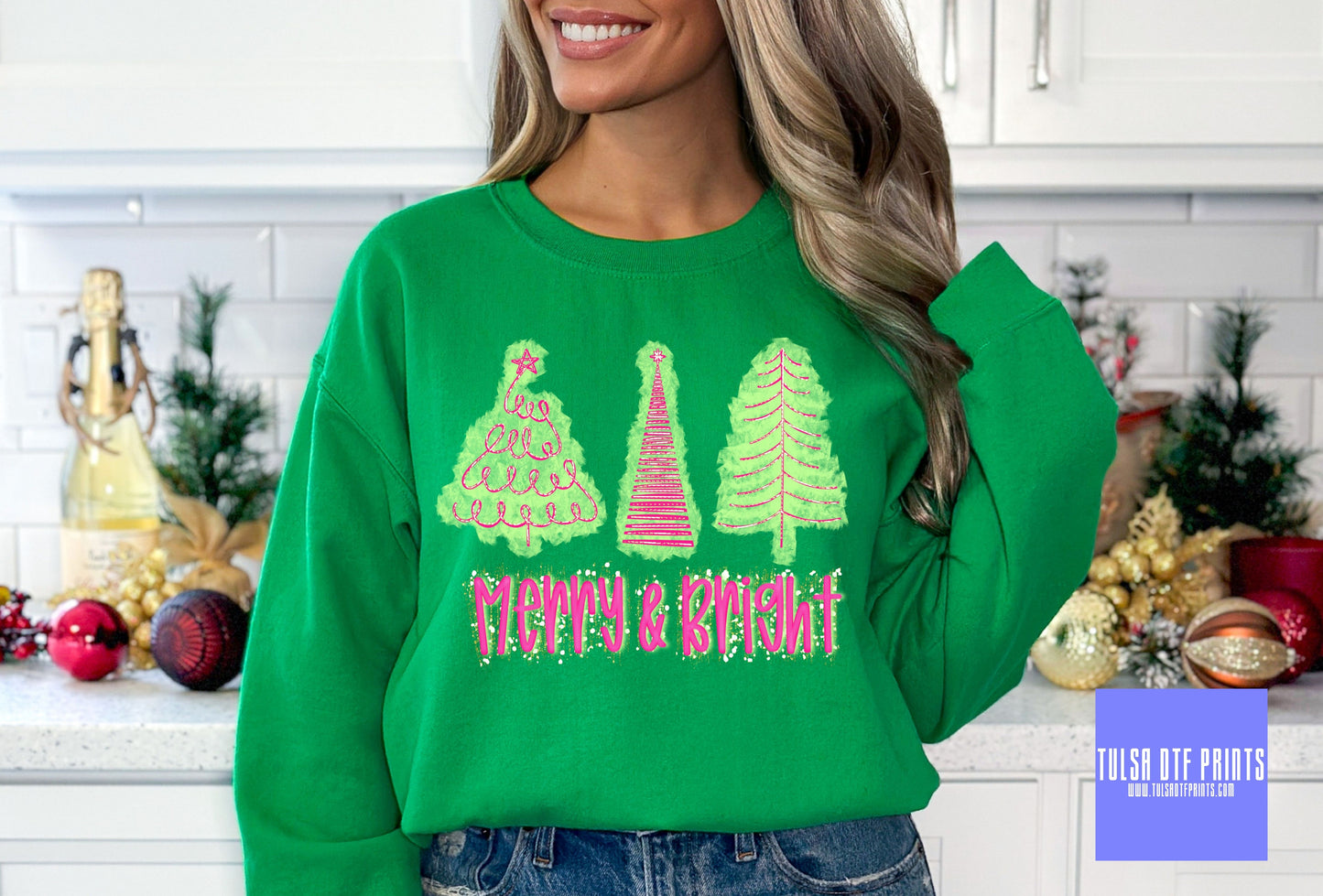 DTF MERRY & BRIGHT CHRISTMAS TREES TRANSFER