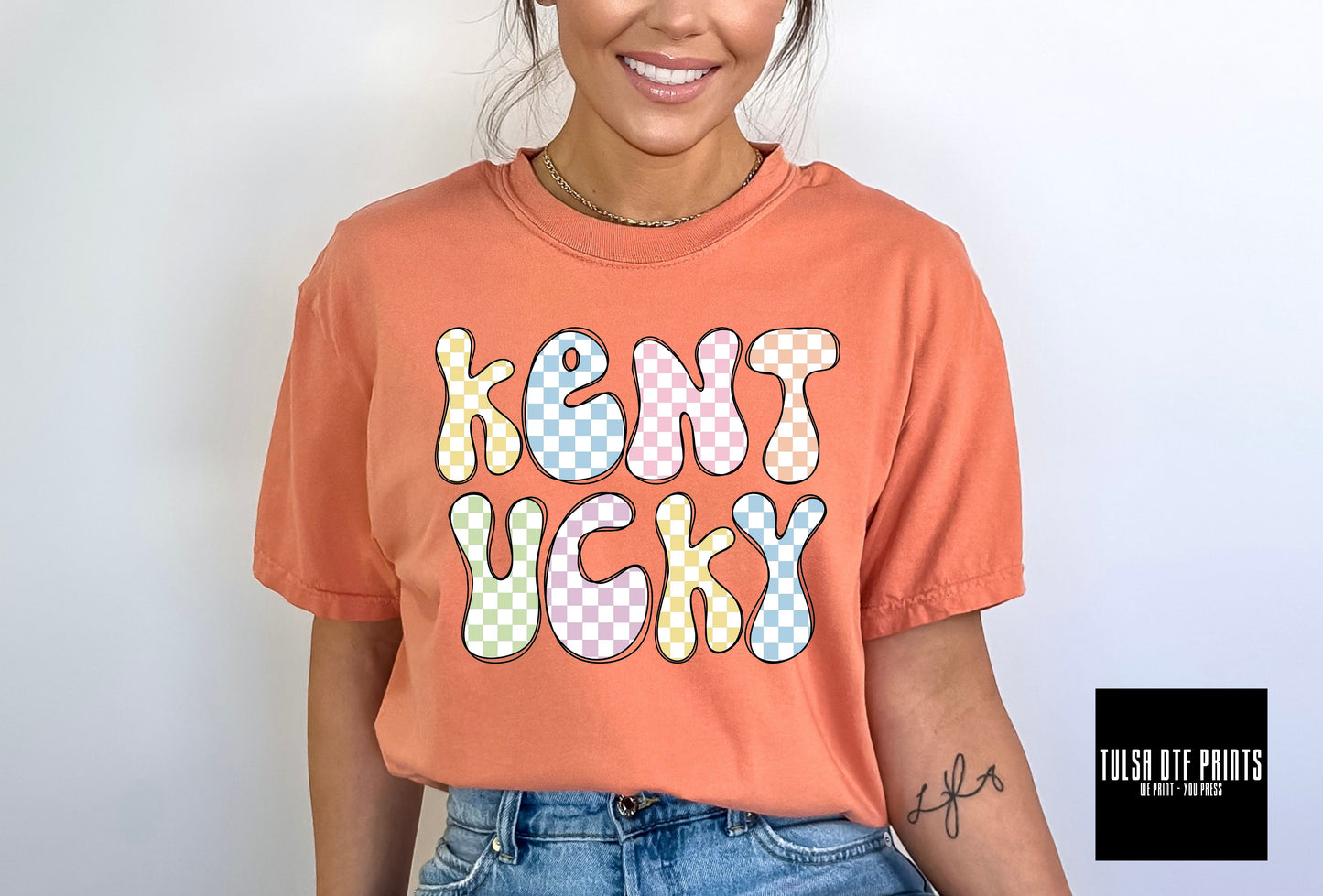 DTF KENTUCKY GROOVY GINGHAM LETTERS TRANSFER