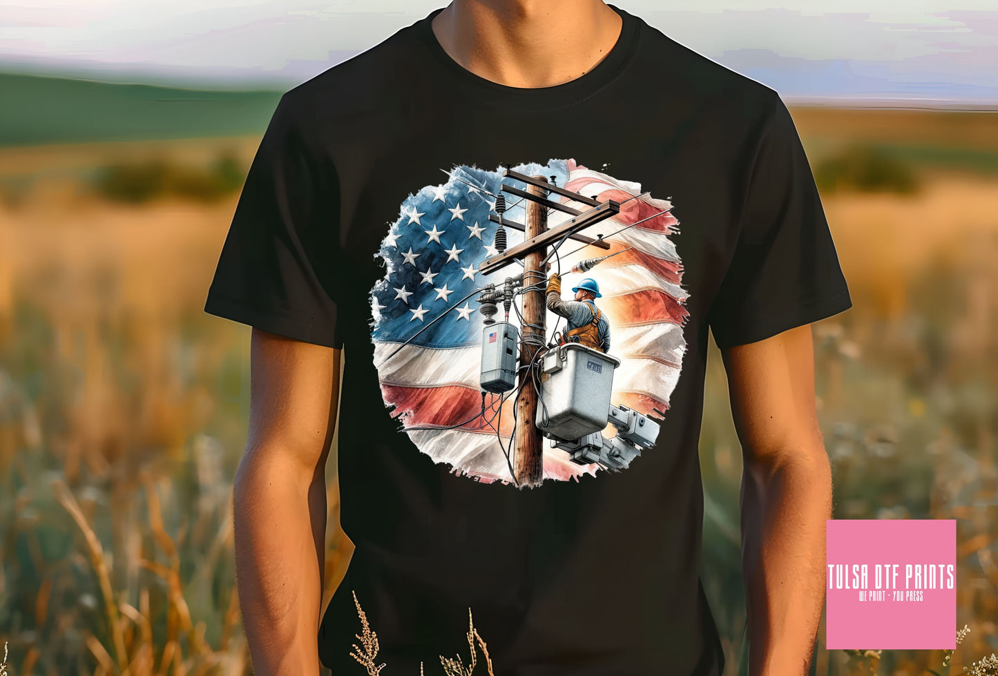 DTF LINEMAN W/ US FLAG TRANSFER