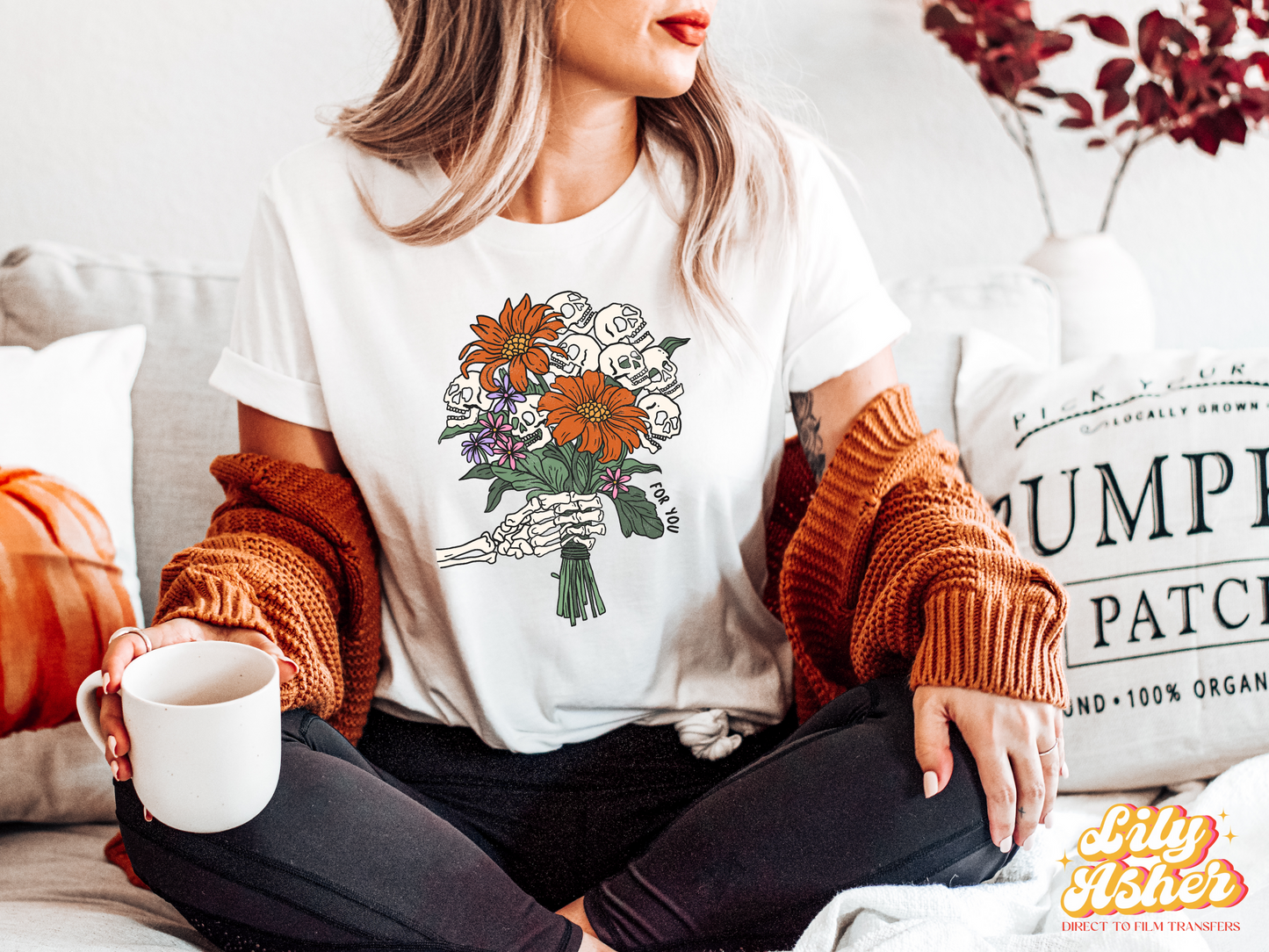 DTF SKULL BOUQUET TRANSFER