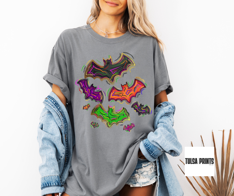 DTF COLORFUL PAINTED BATS TRANSFER