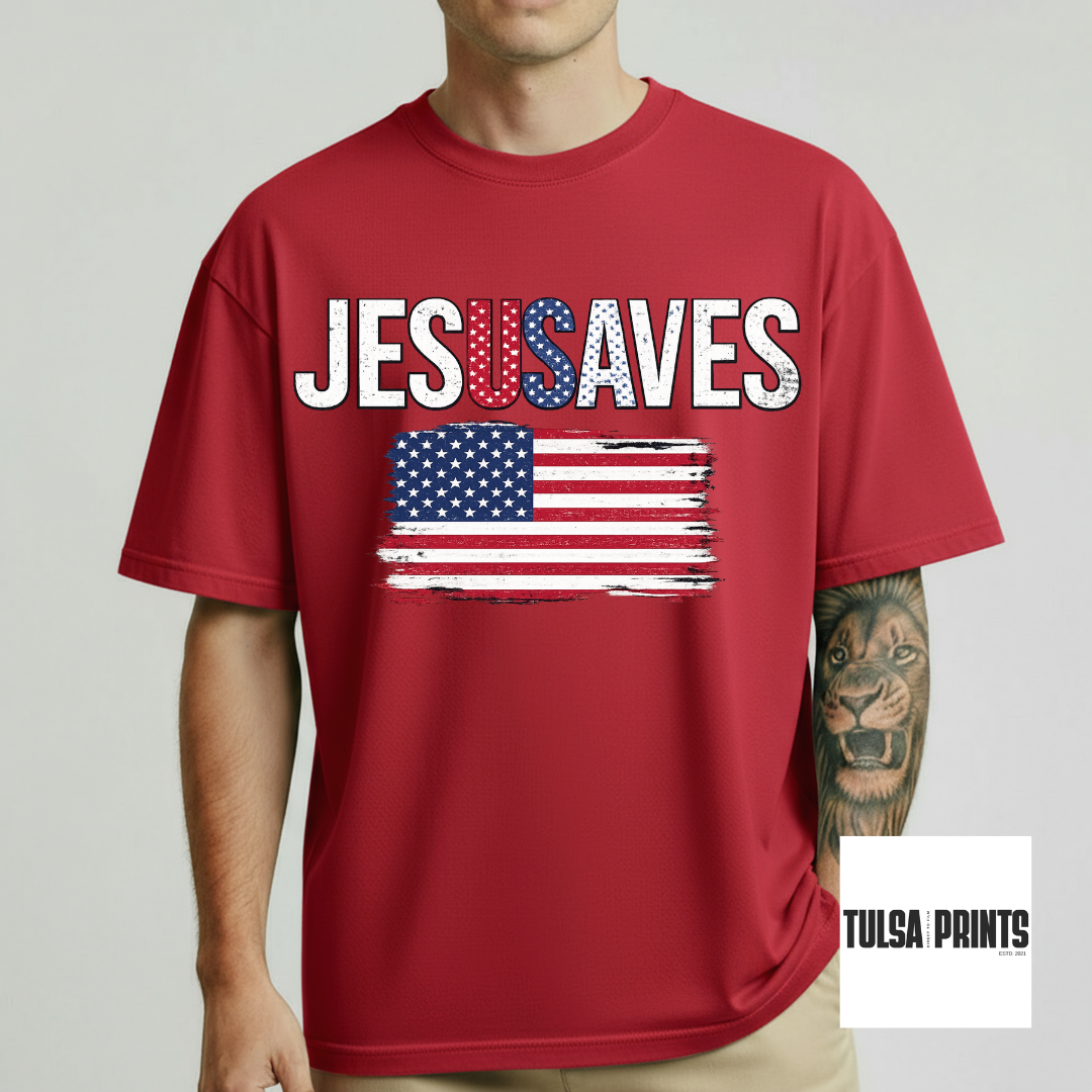 DTF JESUS SAVES USA FLAG TRANSFER