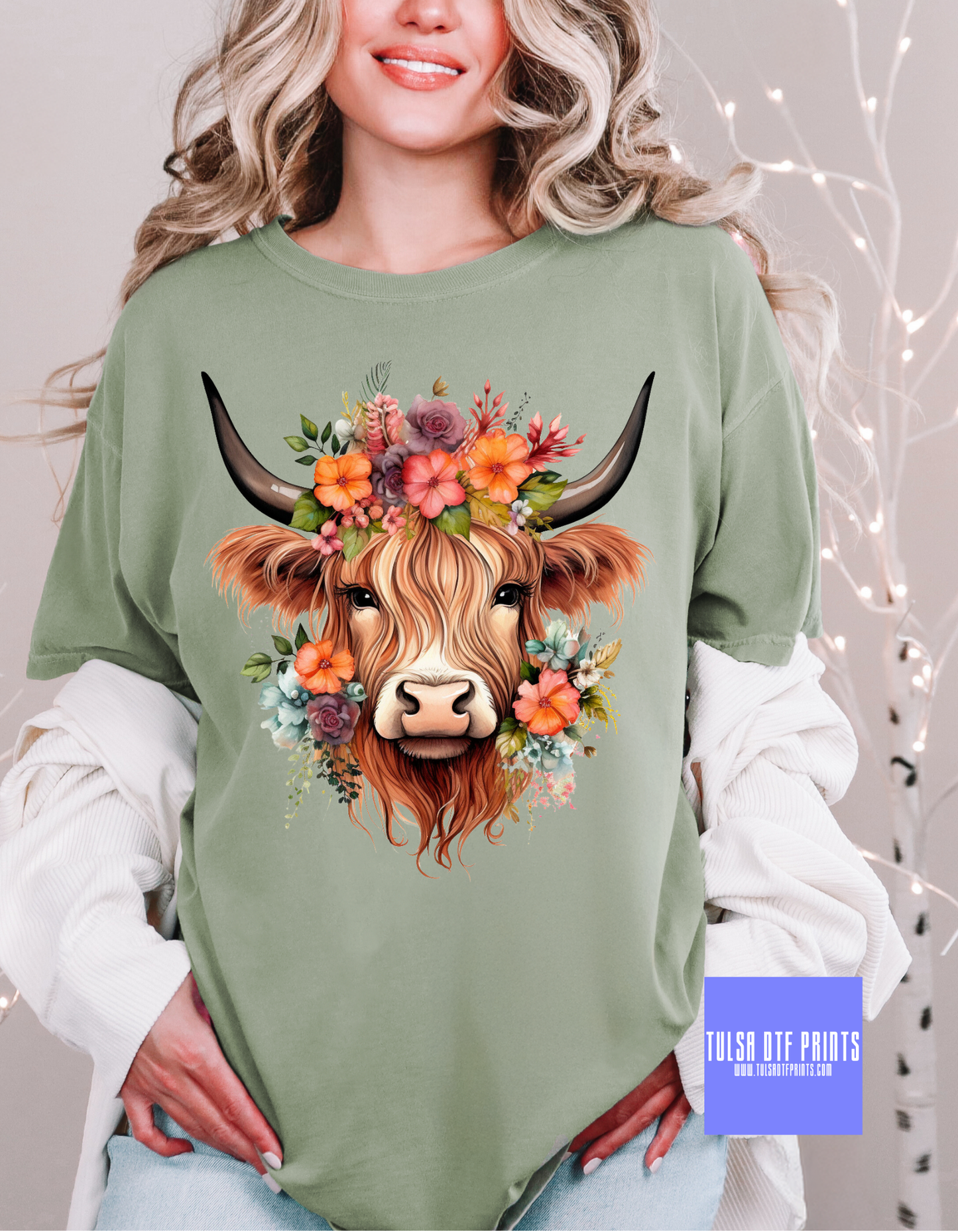 DTF FLORAL HIGHLAND COW TRANSFER