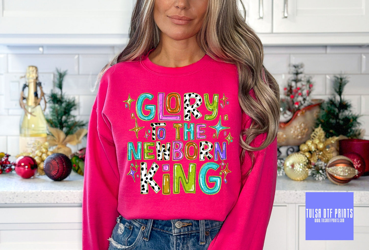 DTF GLORY TO THE NEW BORN KING GOLD FOIL TRANSFER