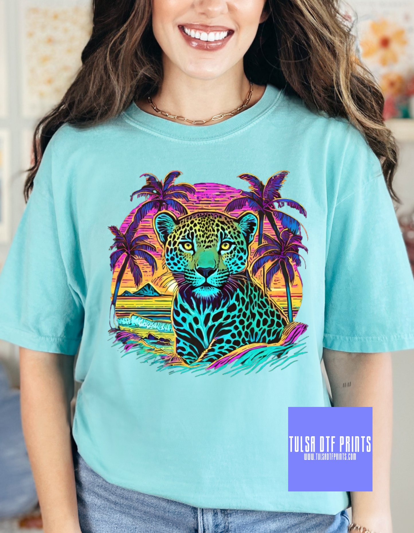 DTF SUMMER LEOPARD NEON BEACH TRANSFER