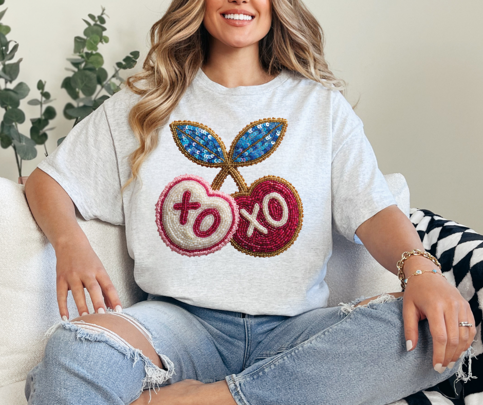 DTF SEQUIN XO CHERRY TRANSFER