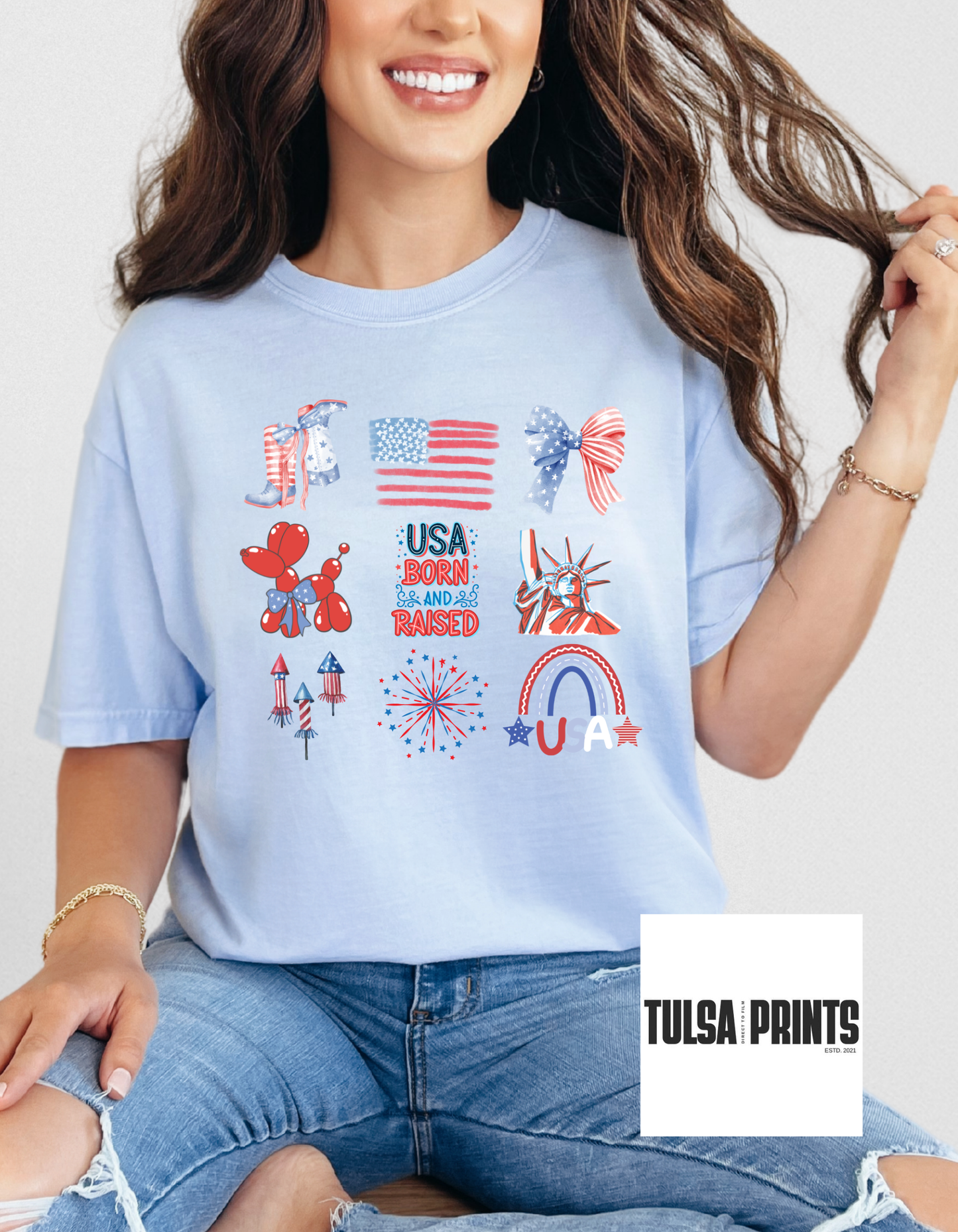 DTF BORN IN THE USA COLLAGE TRANSFER