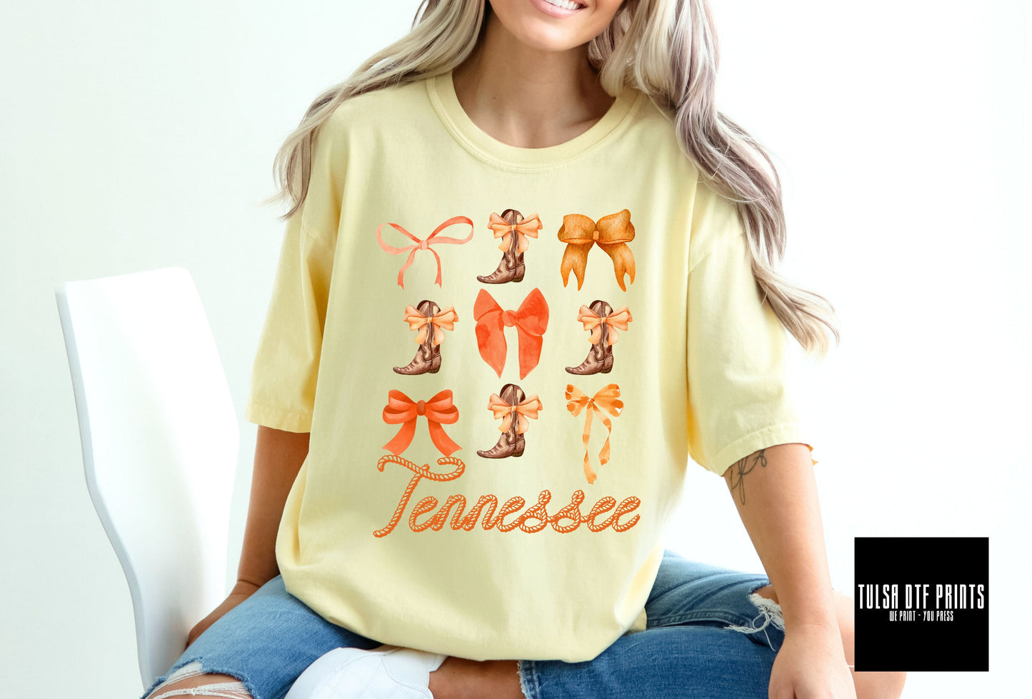 DTF COQUETTE TENNESSEE ORANGE BOOTS AND BOWS TRANSFER