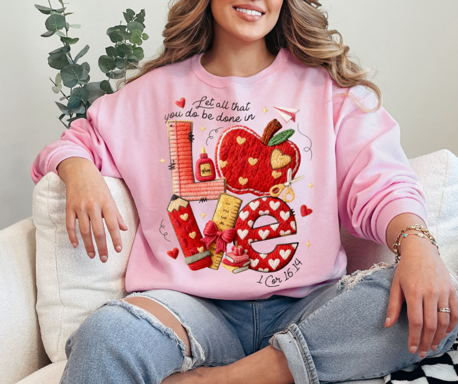 DTF THREADED TEACHER HEART LOVE TRANSFER