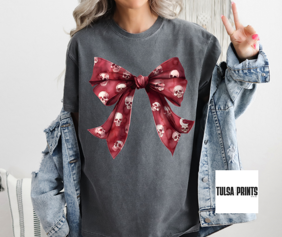 DTF RED SKULL BOW TRANSFER