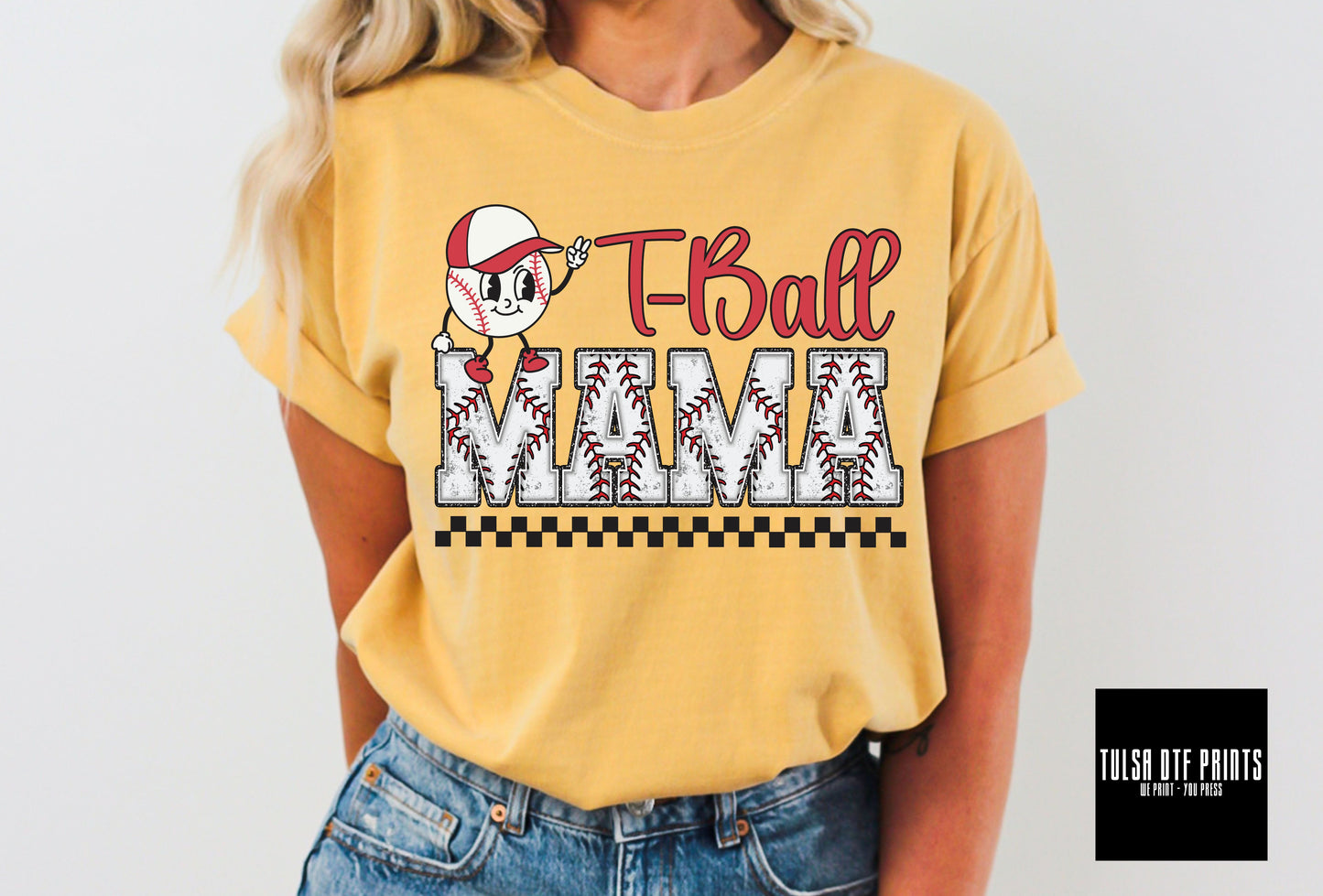 DTF T-BALL MAMA CHECKERED TRANSFER