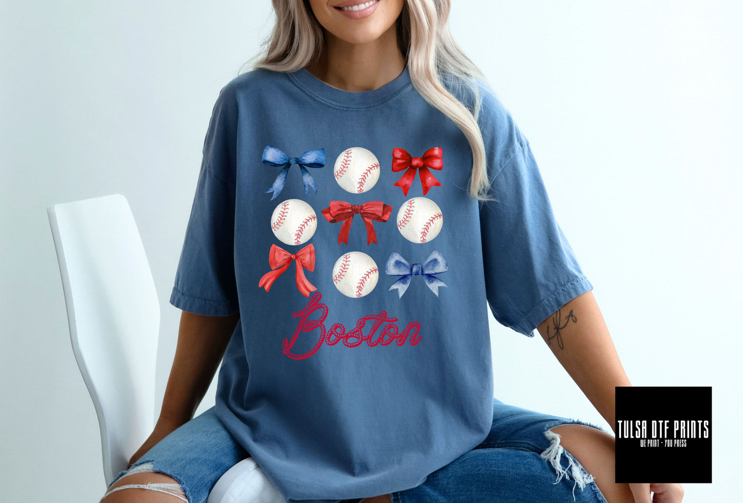 DTF COQUETTE BOSTON BASEBALL & BOWS TRANSFER