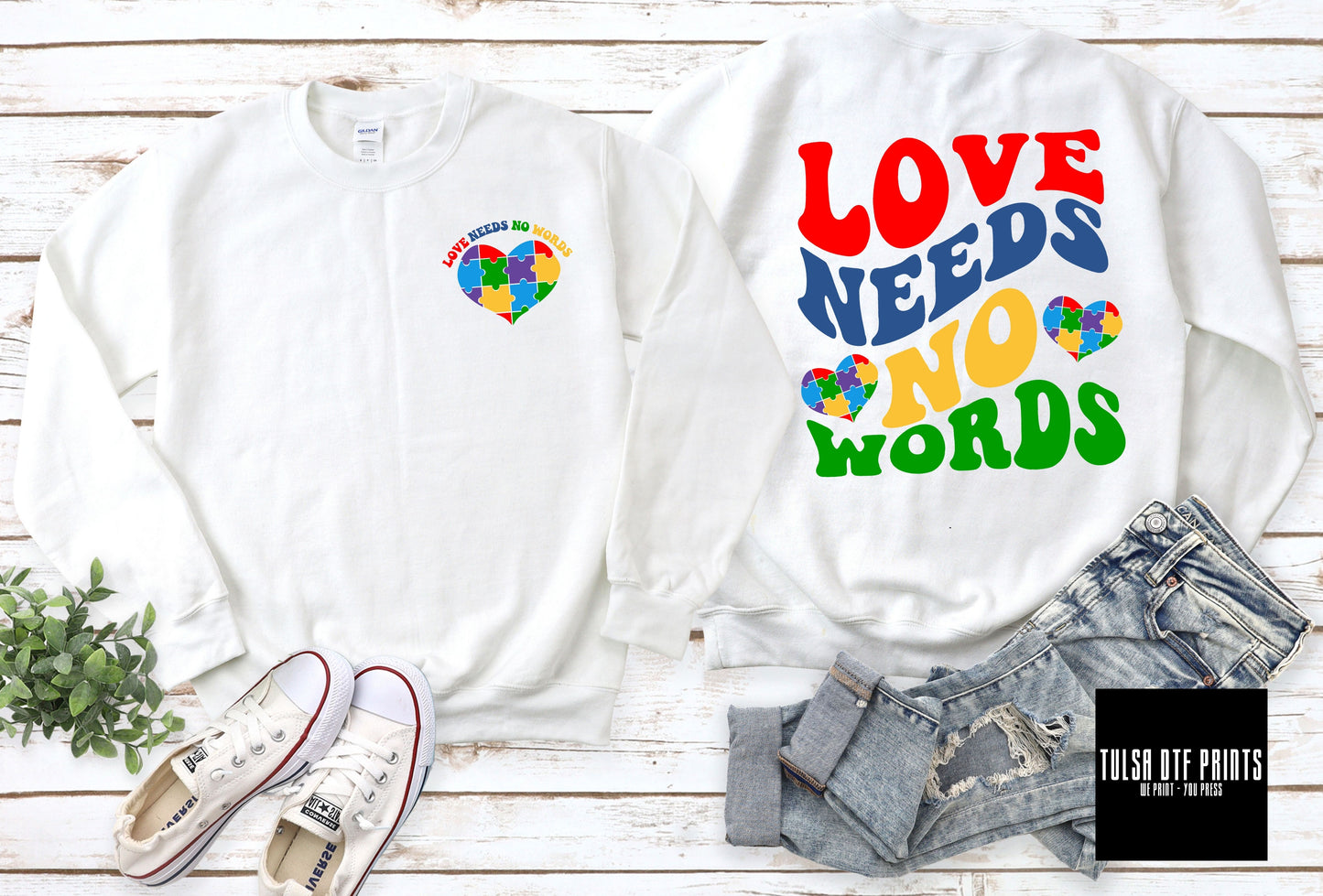 DTF LOVE NEEDS NO WORDS W/ POCKET AUTISM AWARENESS TRANSFER