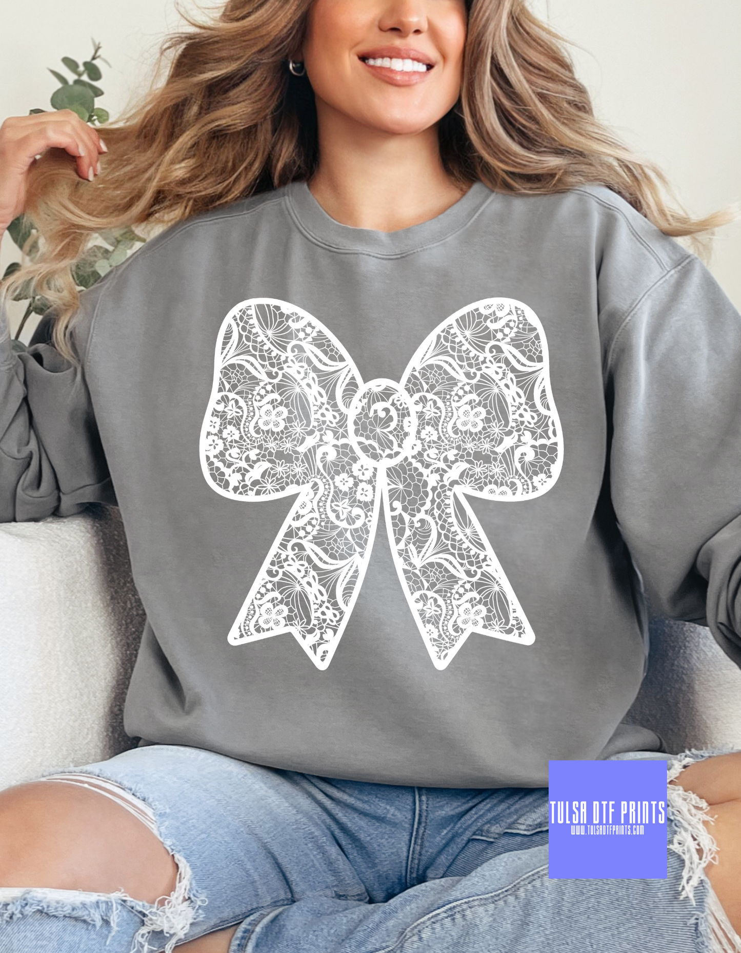 DTF WHITE LACE BOW TRANSFER