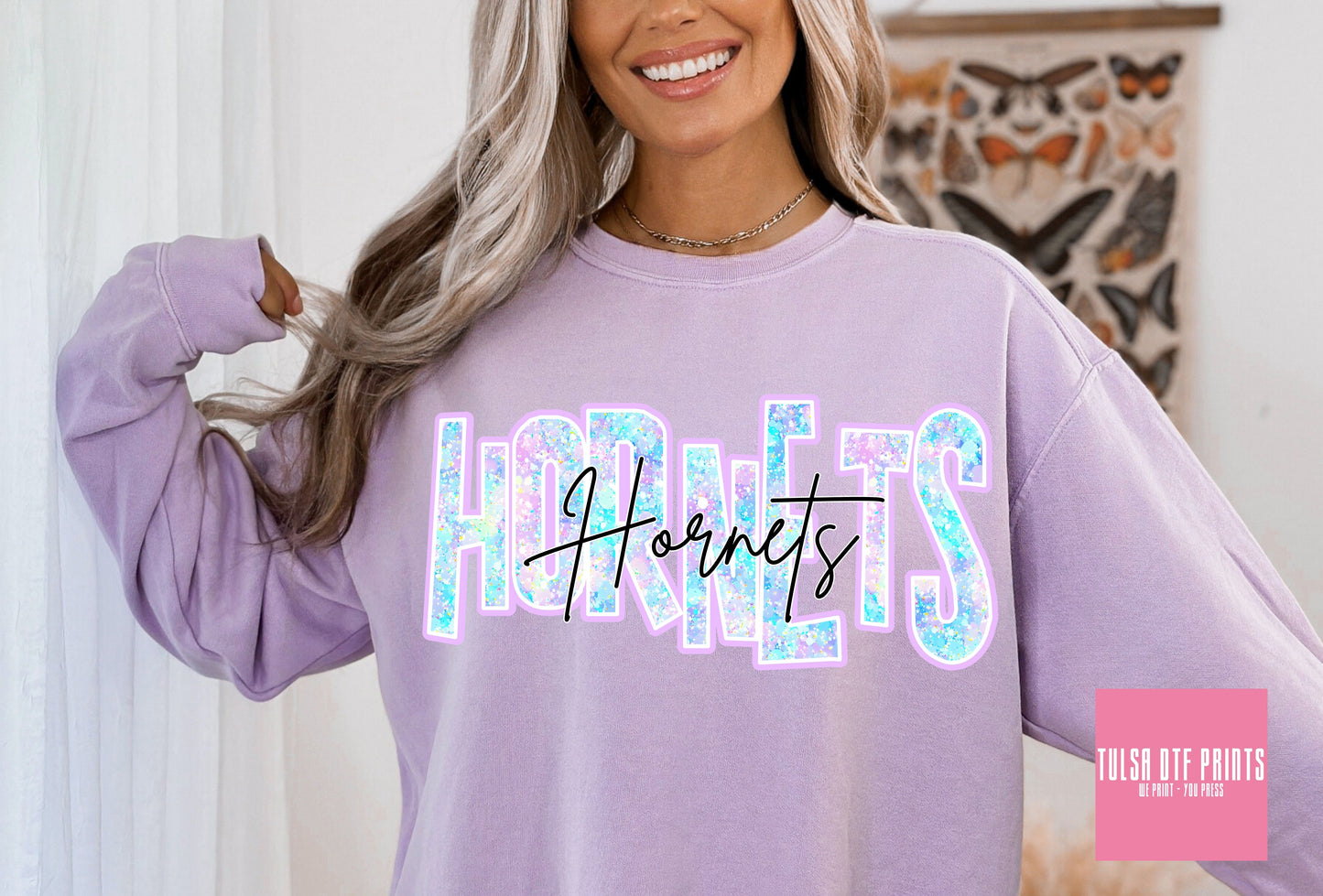 DTF HORNETS FAUX GLITTER HOLO GAME DAY TRANSFER