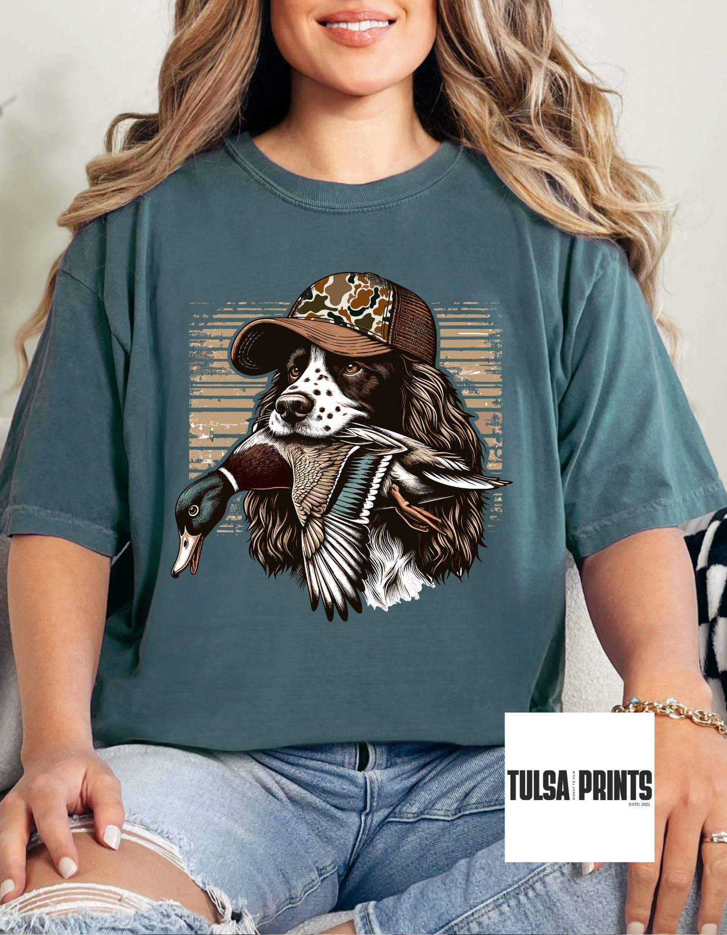 DTF DOG HUNTER W CAMO HAT TRANSFER