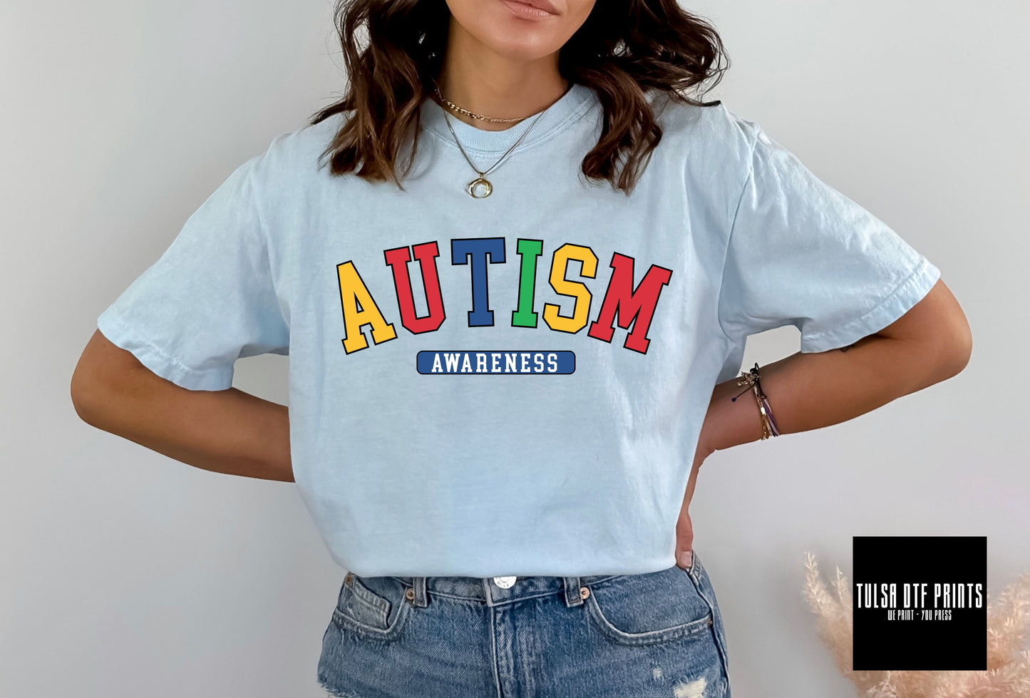 DTF AUTISM AWARENESS VARSITY TEXT TRANSFER