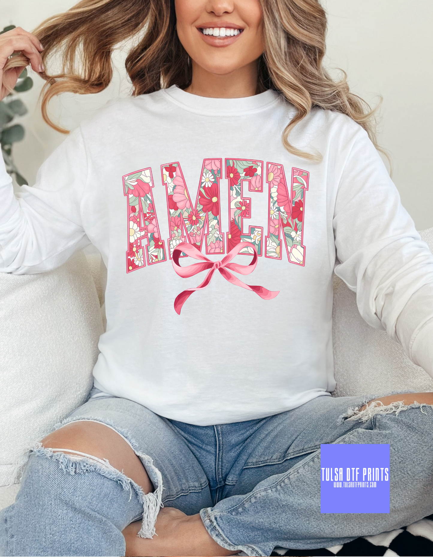 DTF AMEN PINK FLORAL COQUETTE TRANSFER