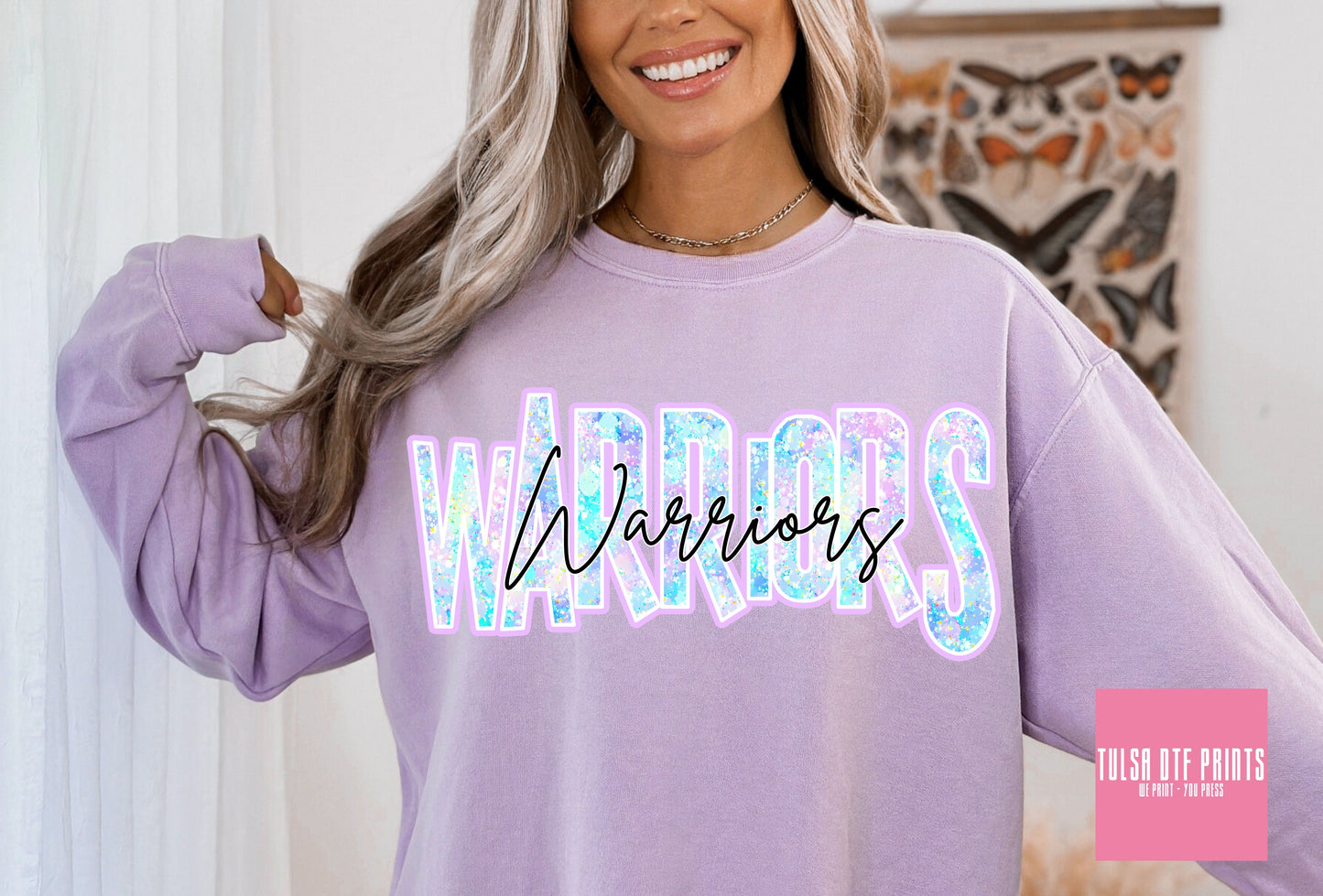 DTF WARRIORS FAUX GLITTER HOLO GAME DAY TRANSFER