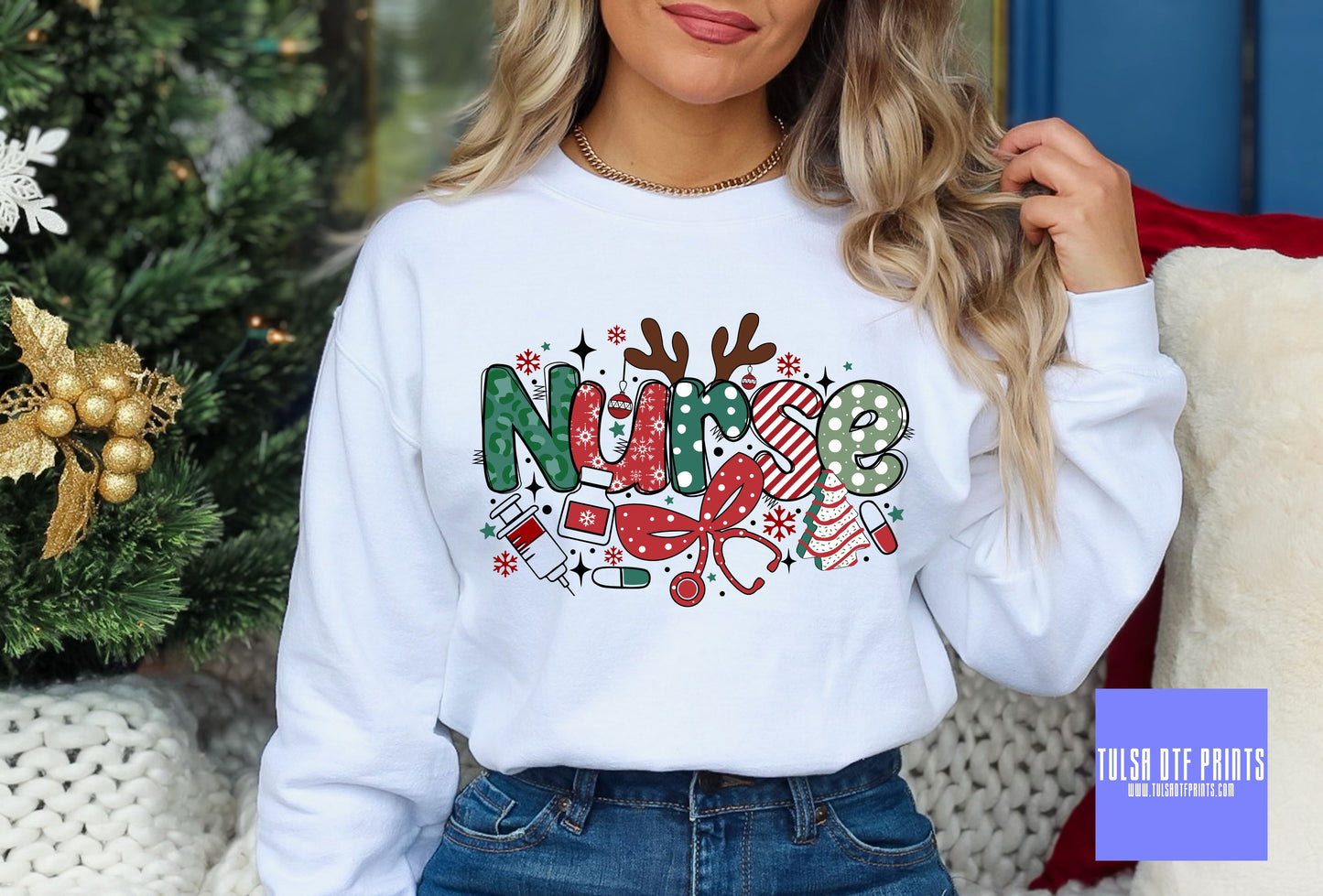 DTF NURSE COQUETTE BOW CHRISTMAS TRANSFER