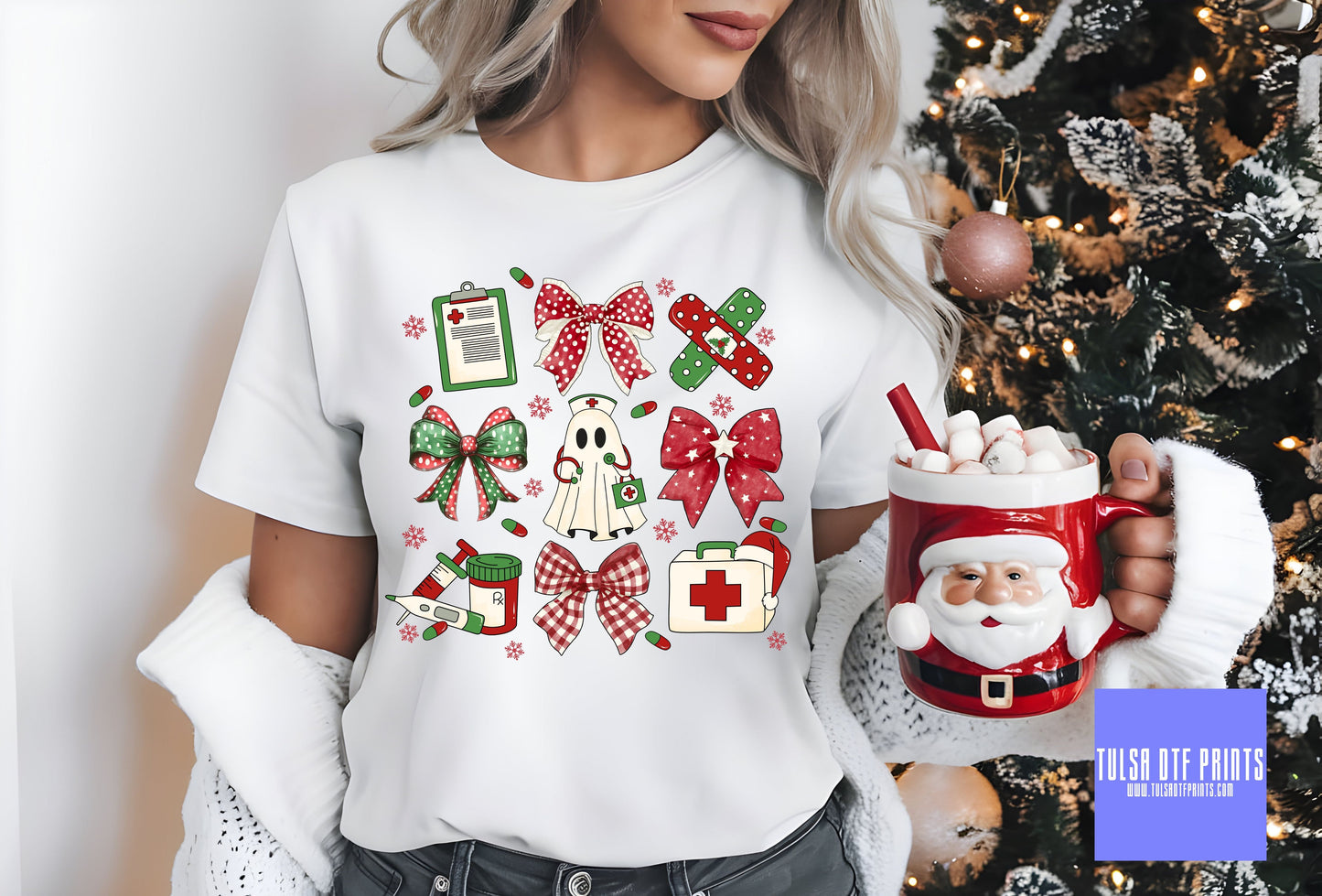 DTF GHOST NURSE CHRISTMAS COLLAGE TRANSFER