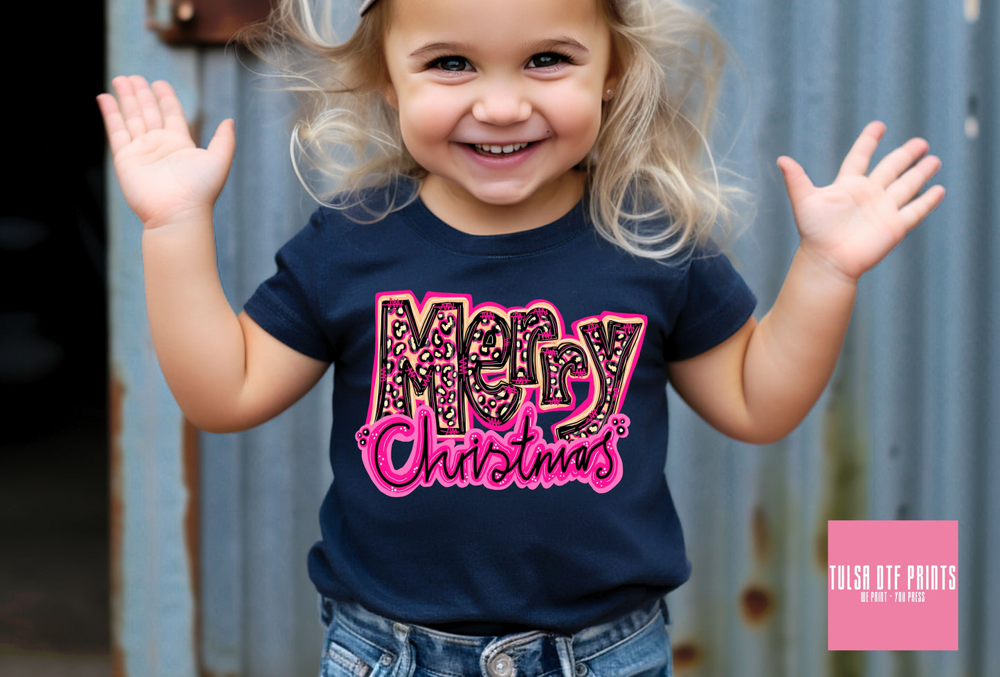 DTF MERRY CHRISTMAS PINK LEO TRANSFER