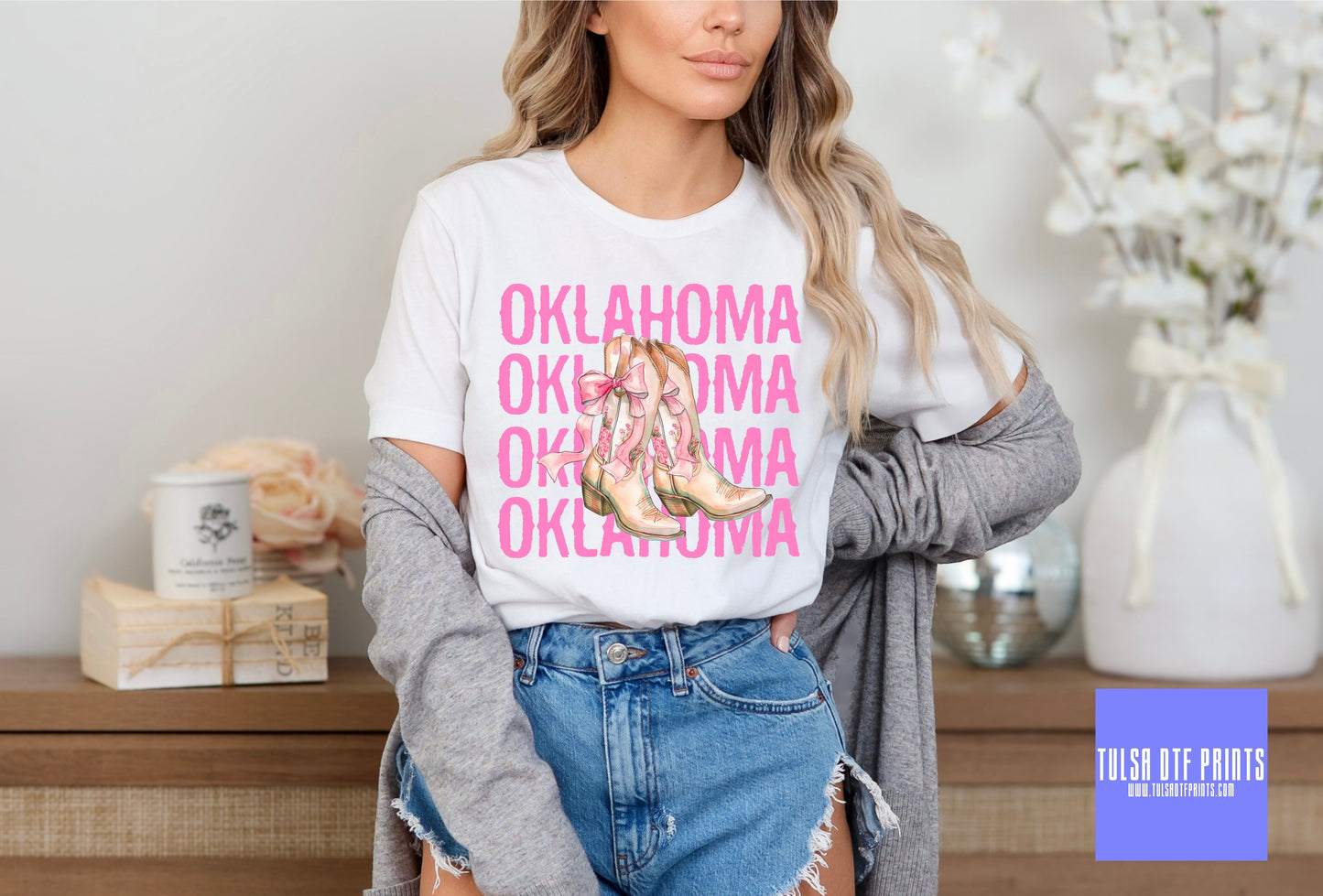 DTF OKLAHOMA PINK STACKED W/ COWGIRL BOOTS TRANSFER