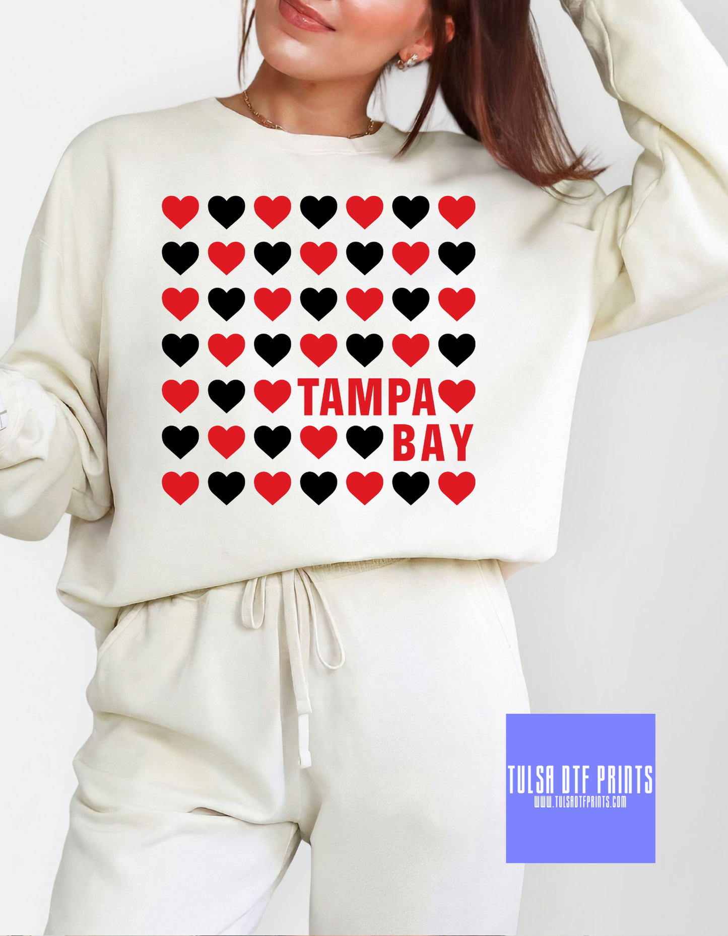 DTF TAMPA BAY HEARTS RED/BLACK TRANSFER