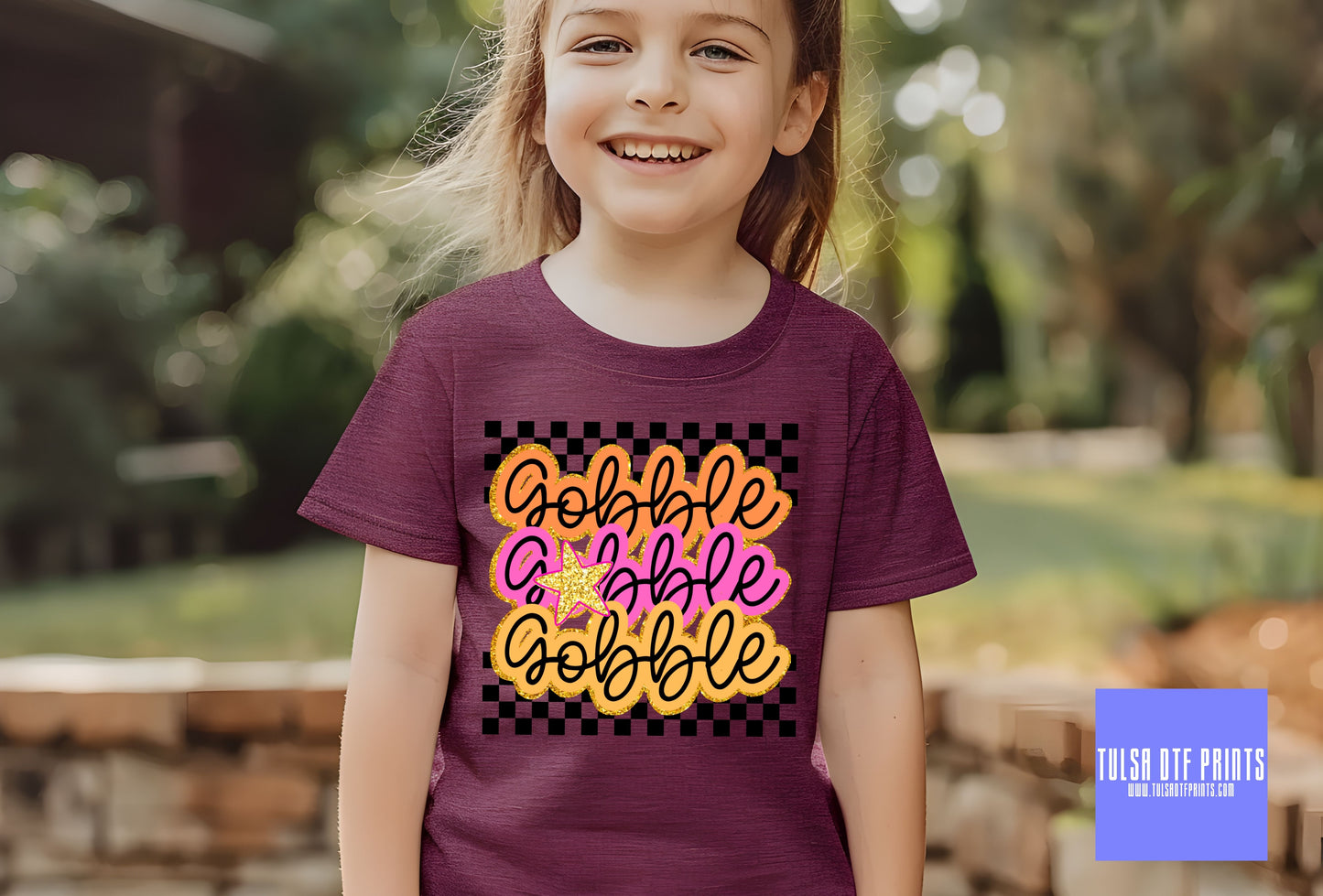 DTF GOBBLE GOBBLE GOBBLE CHECKERED COLORFUL TRANSFER