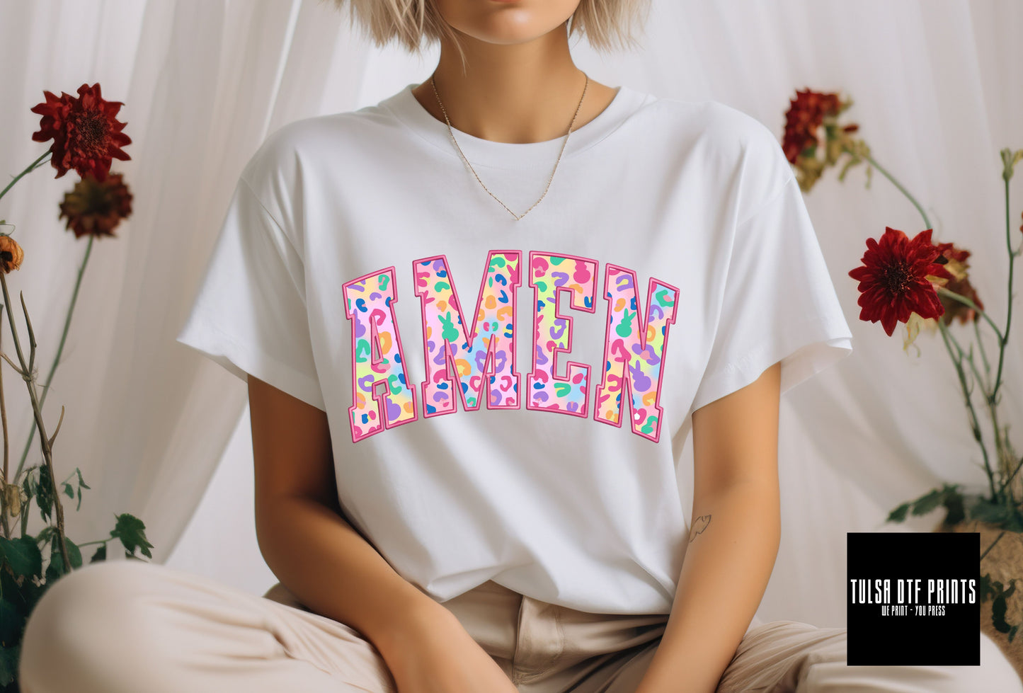 DTF AMEN MULTICOLOR FAUX EMBROIDERY TRANSFER