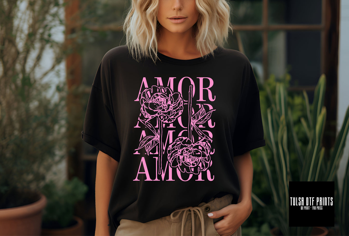 DTF AMOR ROSES STACKED TEXT TRANSFER