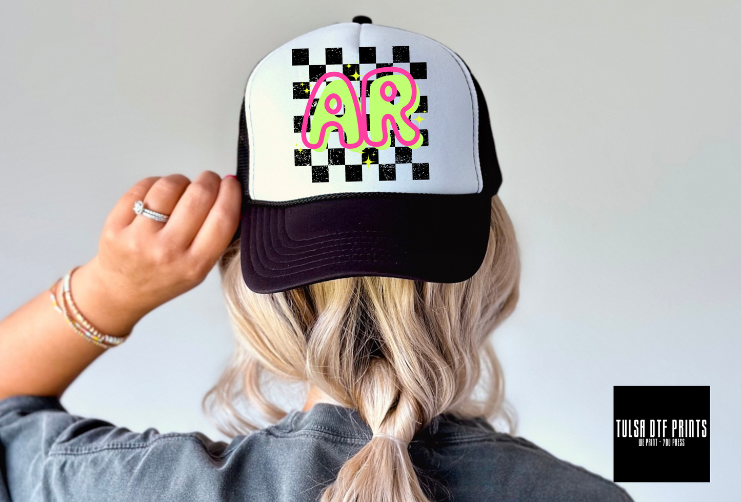 DTF ARKANSAS NEON CHECKERED STATE TRANSFER