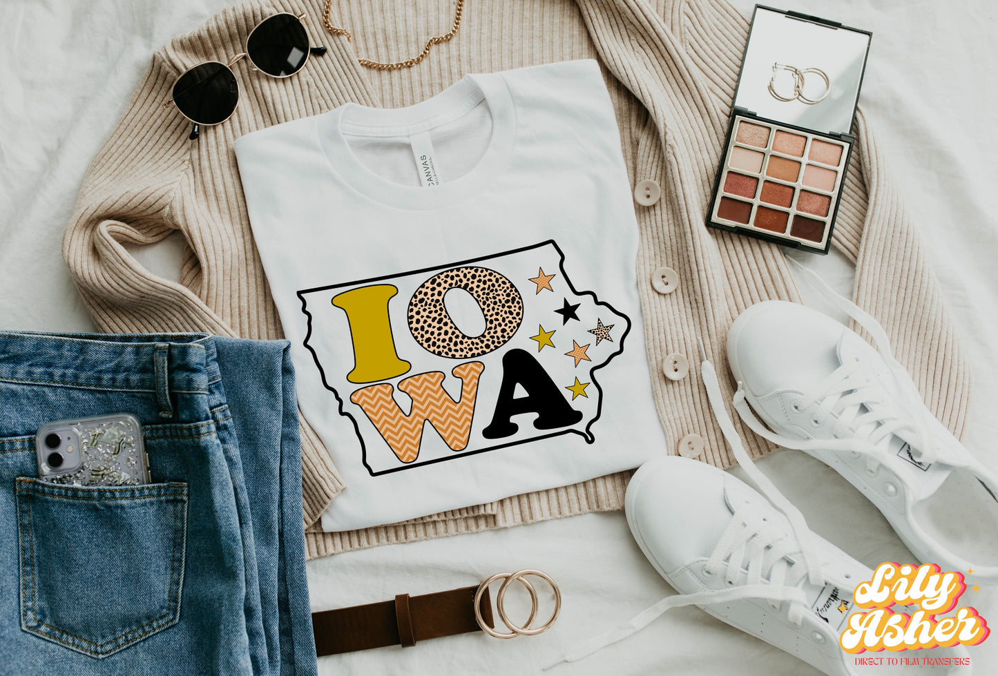 DTF IOWA YELLOW GOLD/BLACK FALL STATE OUTLINE TRANSFER