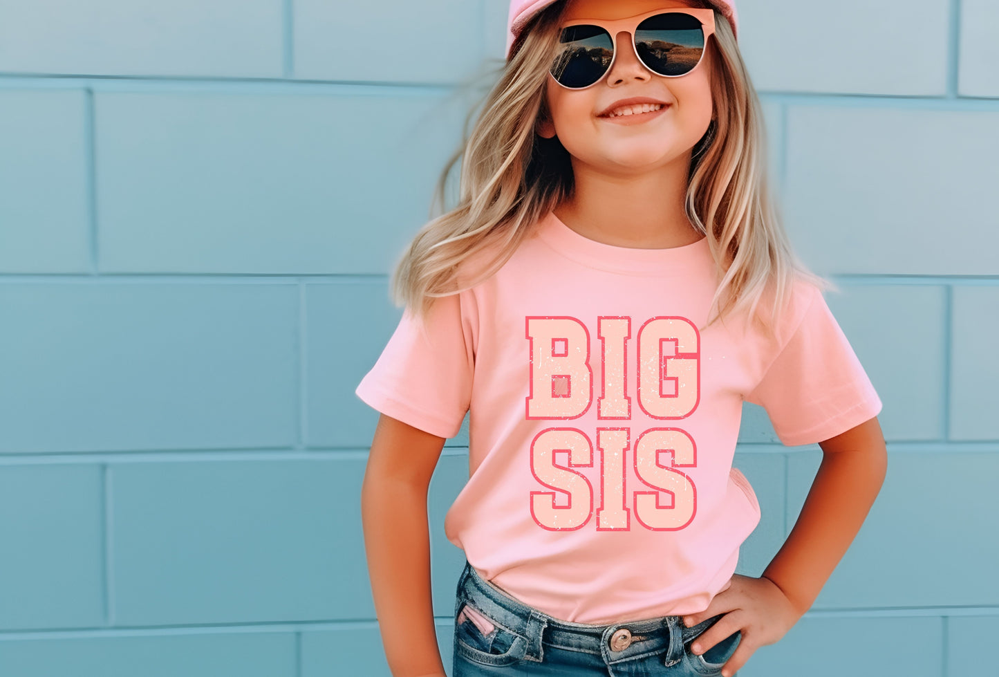 DTF BIG SIS PINK GRUNGE SPARKLE TRANSFER