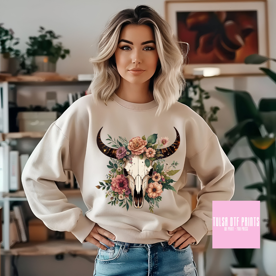 DTF BOHO COW SKULL TRANSFER