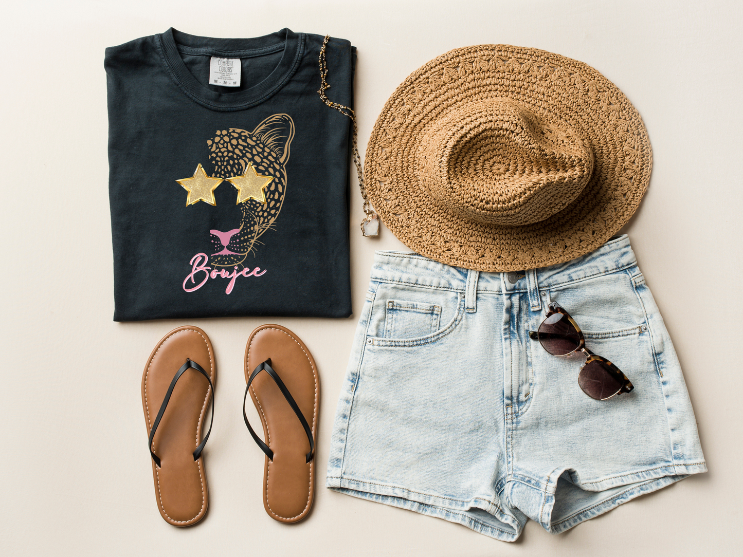 DTF BOUJEE GOLD GLITTER GLASSES PRINT TRANSFER