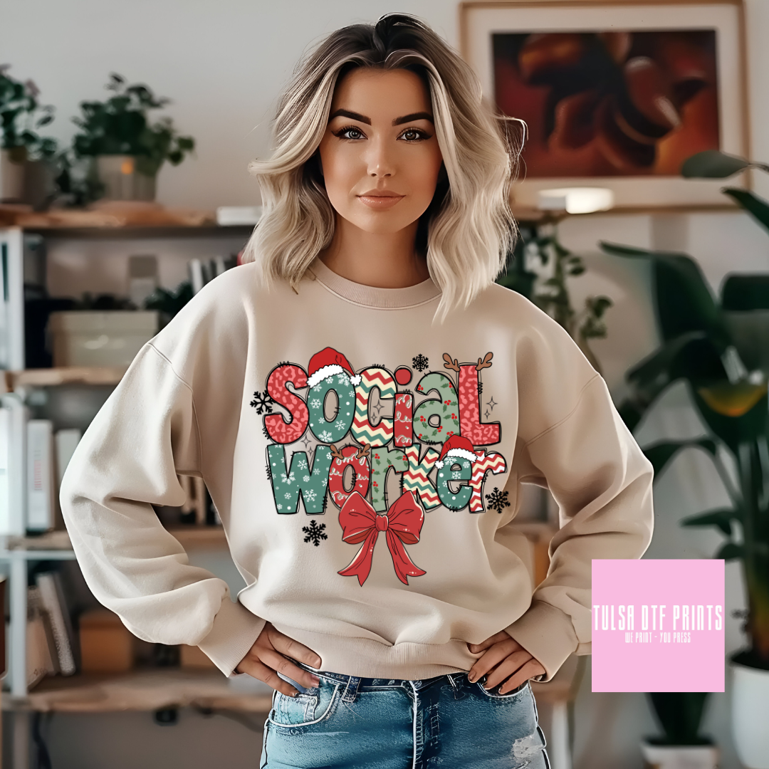 DTF CHRISTMAS PATTERN SOCIAL WORKER TRANSFER