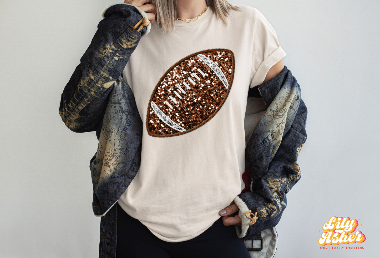 DTF FAUX EMBROIDERY FOOTBALL TRANSFER
